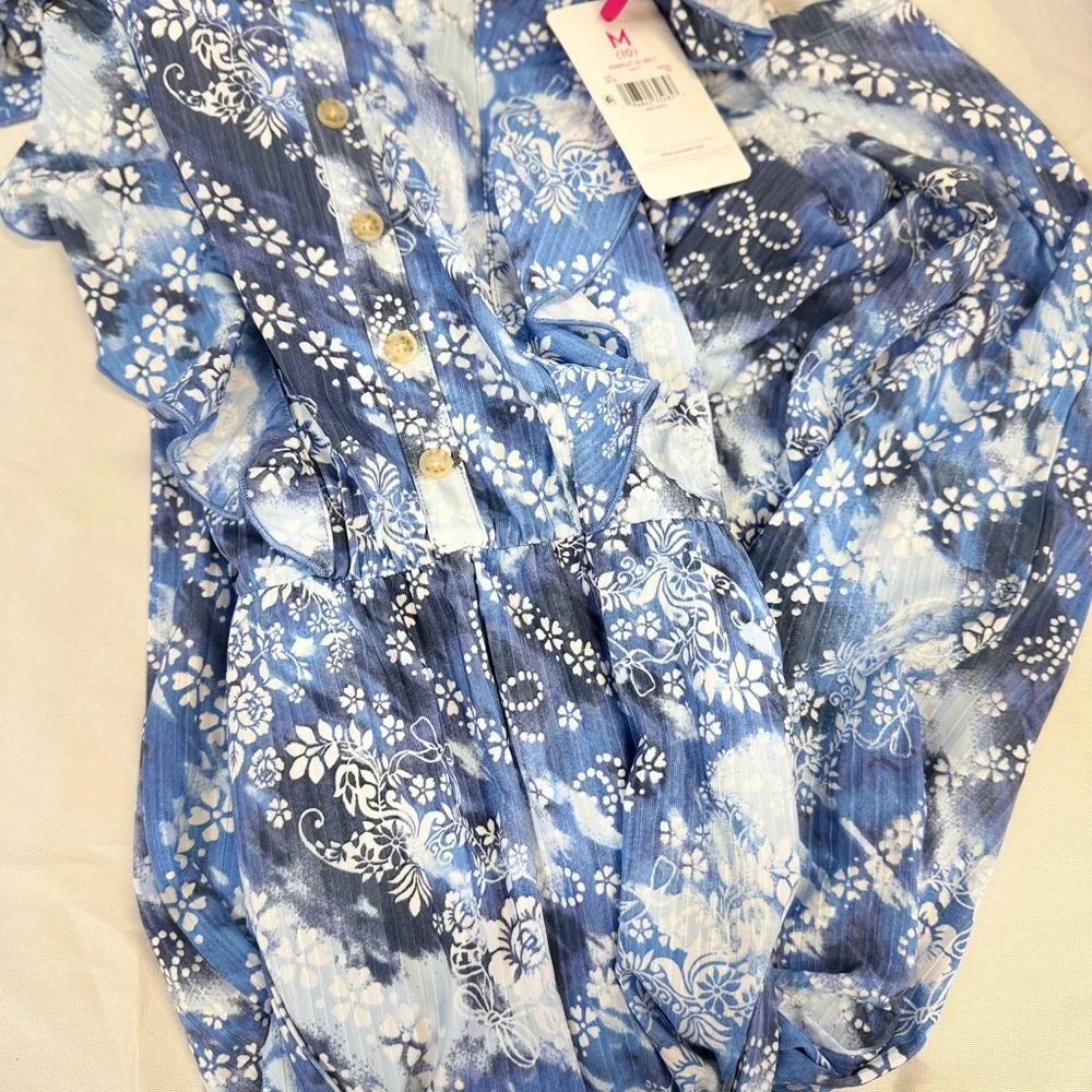 Justice Girls Blue Floral Tie Dye Jumpsuit w/ Belt Size M (10) NWT Wide Leg‎